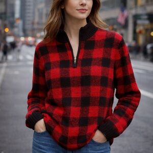 Ralph Lauren Lambswool Buffalo Plaid Quarter Zip Sweater Petite P/S